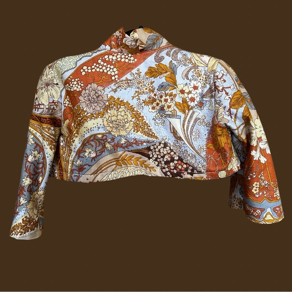 Hemp Silk Lined Vintage Floral Crop Jacket - Picture 5 of 7